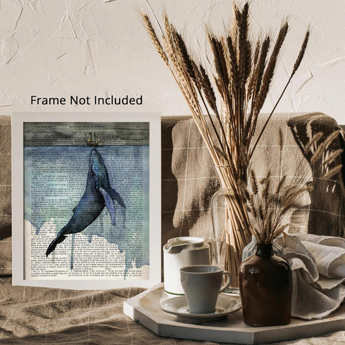 Posterizer 1 pcs-Whale and Ship Dictionary Print-Coastal & Nautical Art-Art for Animal Lovers-Gift for Art Lovers-decor for Bedroom, Office, Livin...